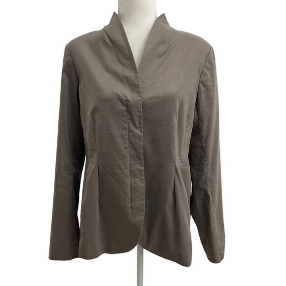 Eileen Fisher Gray Ramie-Silk Blend Light-weight Medium Zip Long Sleeve Blazer J - Picture 1 of 16